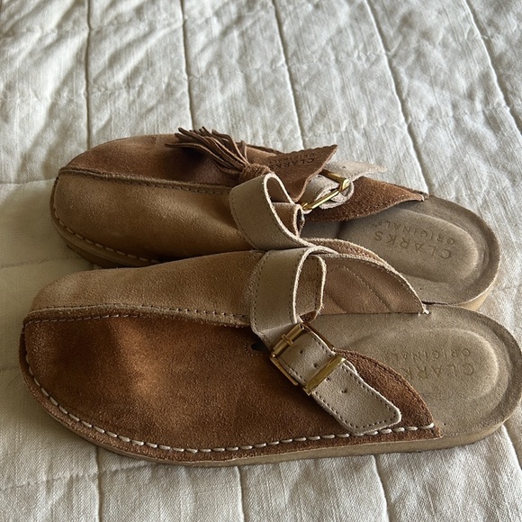 Clarks Tan Suede Two Tone Mules - Picture 4 of 9